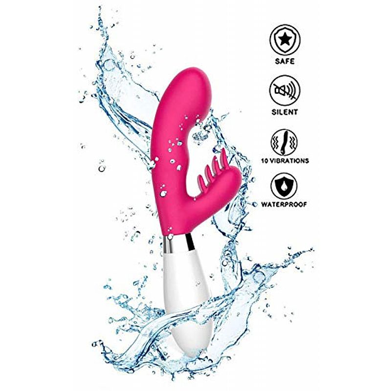 VIBRADOR COM ESTIMULADOR CLITORIANO E PONTO G E 10 MODOS DE VIBRAÇÃO - PG039