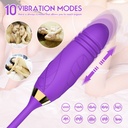 VIBRADOR DUPLO FORMATO DE ROSA COM SUCÇÃO E PENETRADOR COM MOVIMENTOS VAI E VEM COM 10 MODOS DE VIBRAÇÃO RS-037