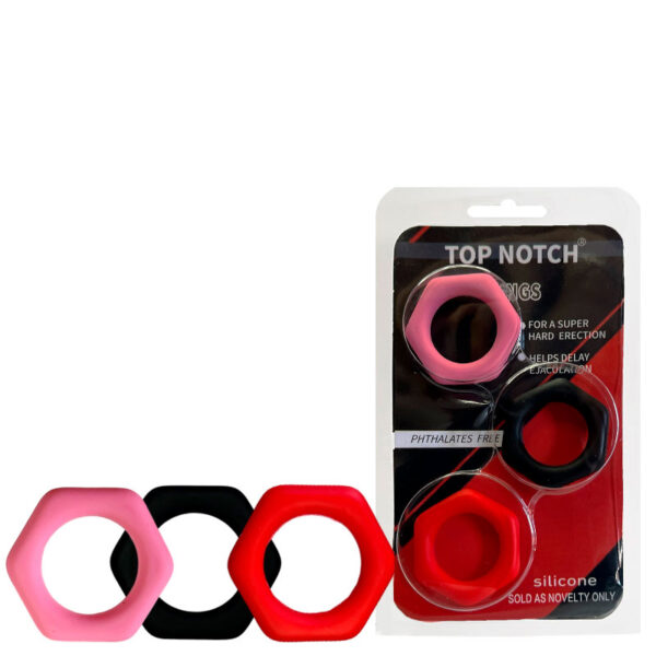 KIT COM 3 ANÉIS PENIANOS EM BORRACHA FORMATO HEXAGONAL - IMPORTAÇÃO CR073