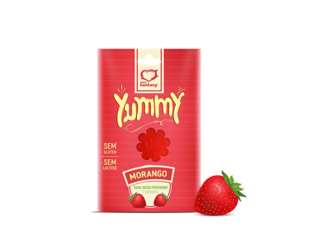 YUMMY TAPA SEXO COMESTÍVEL MORANGO 1 CONJUNTO 1 PAR PARA SEIOS E 1 UNIDADE PARA VIRILHA - SEXY FANTASY