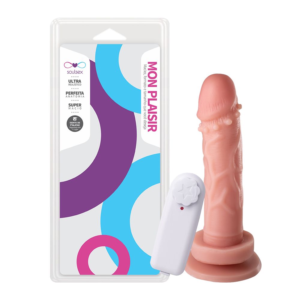 PRÓTESE COM VIBRO EXTERNO VENTOSA E CERDAS MASSAGEADORAS 17X3,5CM BEGE - SSV007V