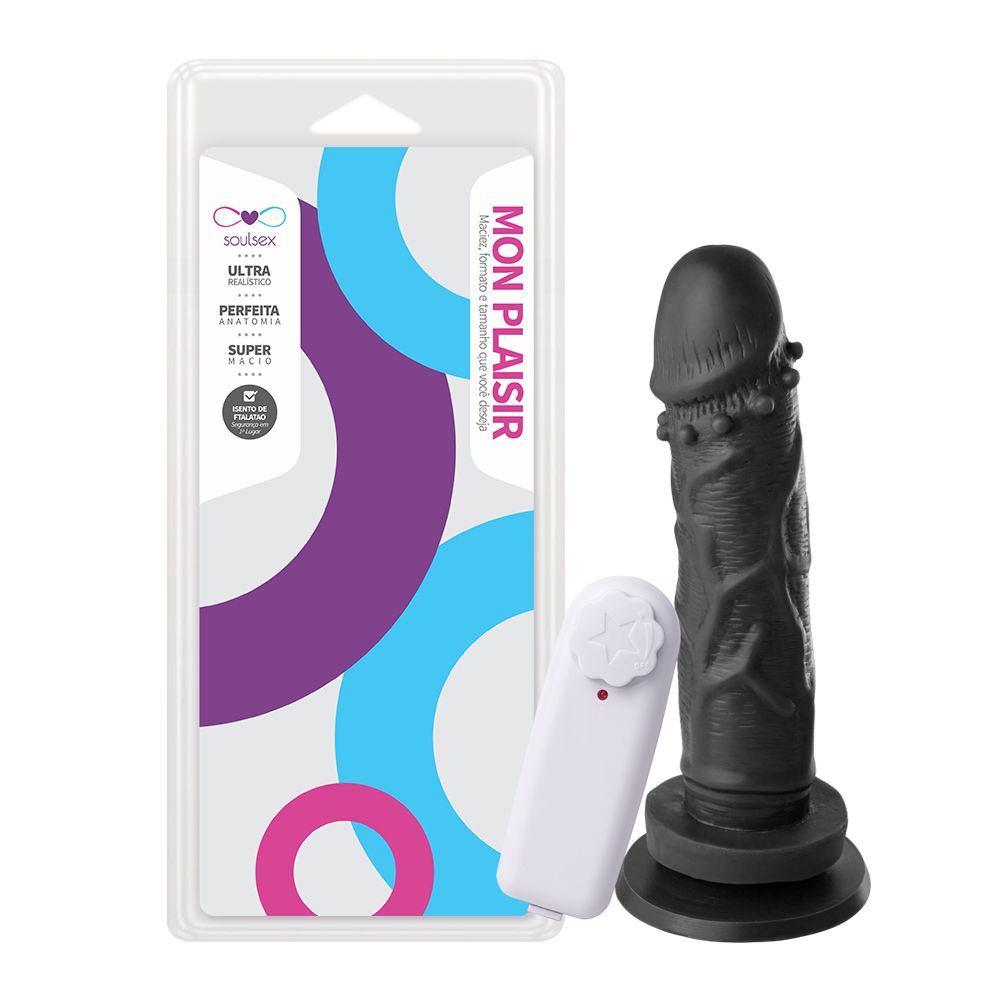 PRÓTESE COM VIBRO EXTERNO VENTOSA E CERDAS MASSAGEADORAS 16,5X3,5CM PRETO - SSV035VP