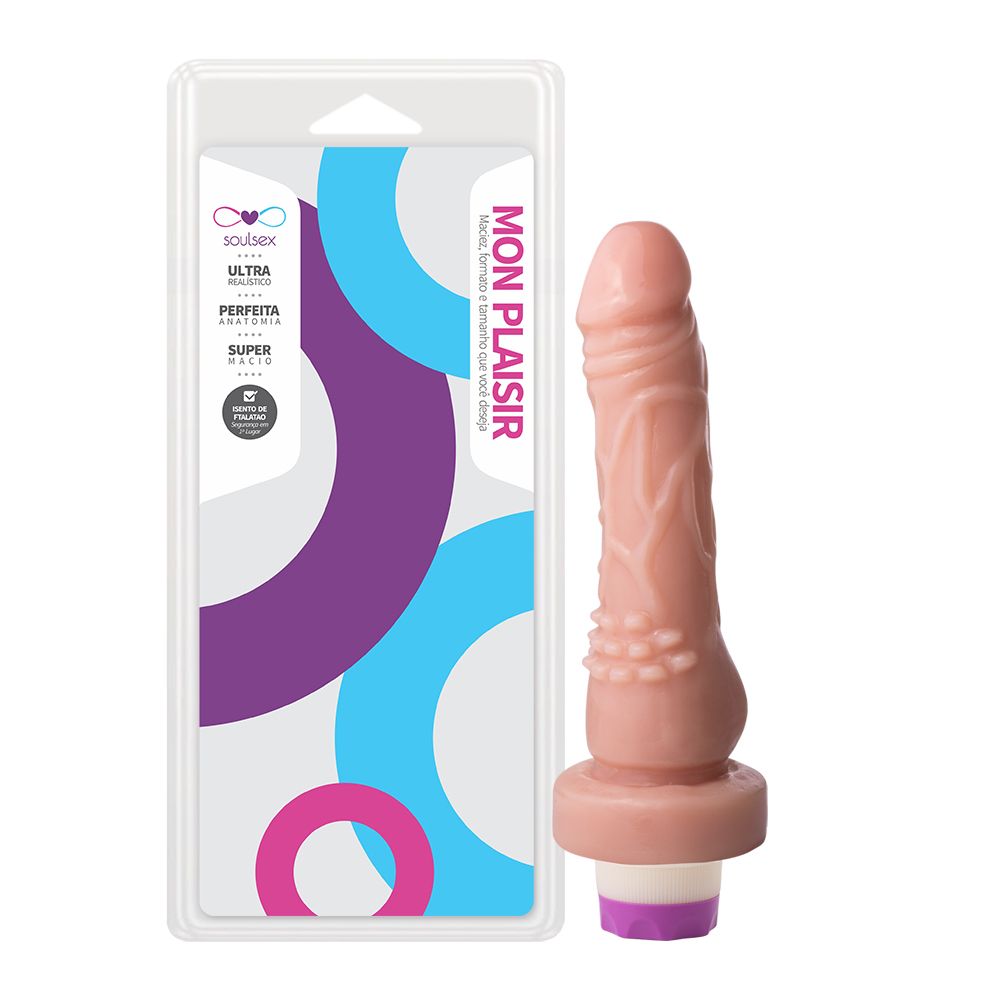 PRÓTESE COM VIBRO INTERNO E CERDAS MASSAGEADORAS 16 X 3 ,5CM BEGE - SOULSEX SS043V