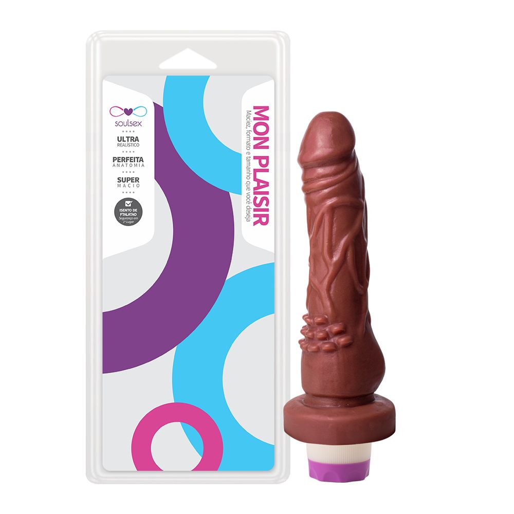 PRÓTESE COM VIBRO INTERNO E CERDAS MASSAGEADORAS 16 X 3,5 CM CHOCOLATE - SOULSEX SS043CH