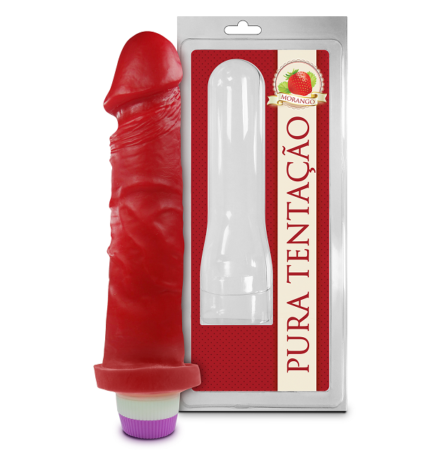 PRÓTESE COM VIBRO INTERNO AROMÁTICO MORANGO 18X4,4CM - SEXY FANTASY PC001