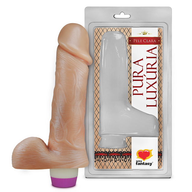 PRÓTESE COM VIBRO INTERNO E SACO BEGE 18X4,4CM - SEXY FANTASY PC028