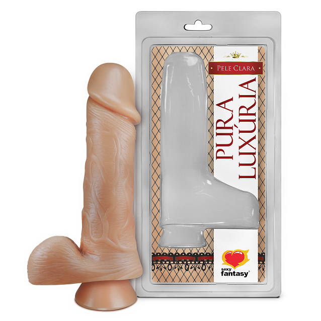 PRÓTESE REALÍSTICA SEM VIBRO COM SACO E VENTOSA BEGE 16,2X4,4CM - SEXY FANTASY PV009