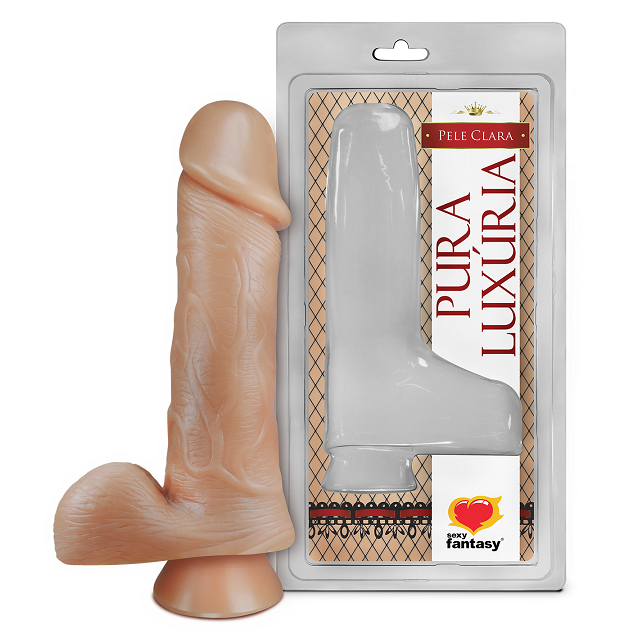 PRÓTESE REALÍSTICA SEM VIBRO COM SACO E VENTOSA BEGE 18X4,4CM - SEXY FANTASY PV010