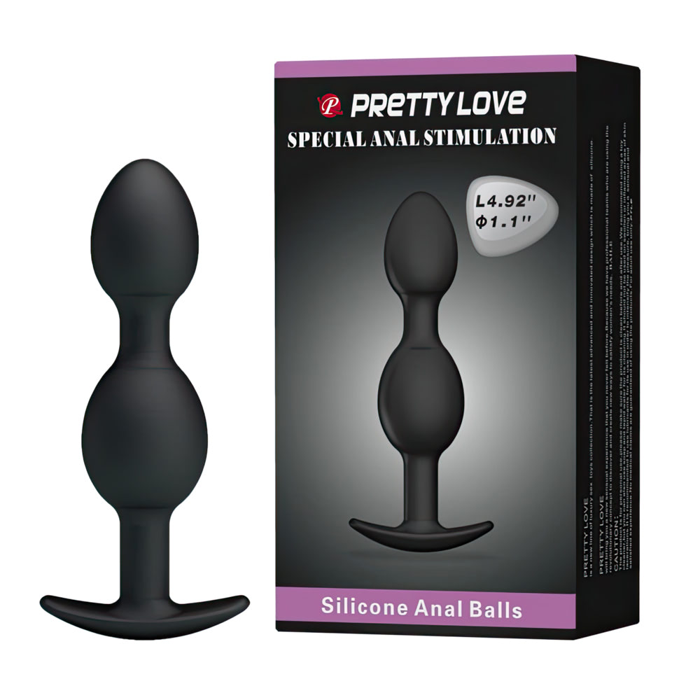 PLUG ANAL EM SILICONE COM DUAS ESFERAS MASSAGEADORAS E PESO - PRETTY LOVE PL044 6105