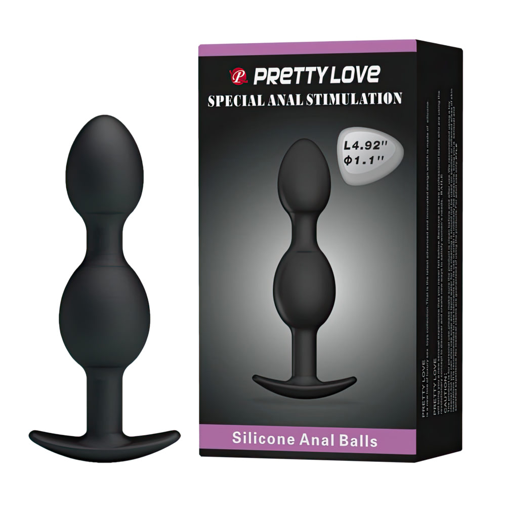 PLUG ANAL EM SILICONE COM DUAS ESFERAS MASSAGEADORAS E PESO - PRETTY LOVE PL044