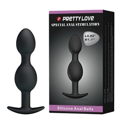 [000845] PLUG ANAL EM SILICONE COM DUAS ESFERAS MASSAGEADORAS E PESO - PRETTY LOVE PL044